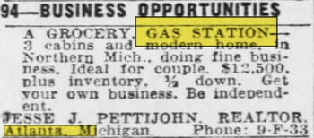 Atlanta Gas Station and Cabins - May 18 1952 Ad (newer photo)